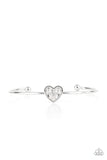 "Heart of Ice" Silver Metal & White/Clear Rhinestone Heart Dainty Cuff Bracelet