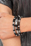 "Dynamic Dazzle" Silver & Black Faceted Beads Rhinestones Flexible COIL Bracelet