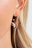 "Butterfly Freestyle" Rose Gold Metal & 3D Butterfly Hoop Post Earrings