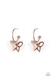 "Butterfly Freestyle" Copper Metal & 3D Butterfly Hoop Post Earrings