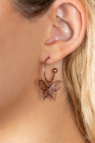 "Butterfly Freestyle" Copper Metal & 3D Butterfly Hoop Post Earrings