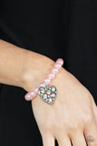 "Cutely Crushing" Pink Pearls & Clear/White Heart Rhinestone Stretch Bracelet