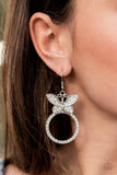 "Paradise Found" Silver Metal & White/Clear Rhinestone Butterfly Hoop Earrings