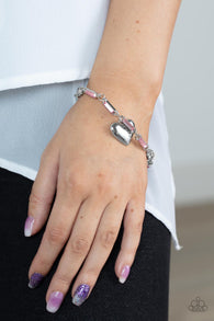 "Sweetheart Secrets" Silver Metal & Pink Rhinestone Heart Bracelet