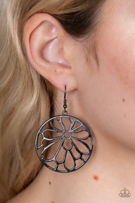 "Glowing Glades" Black Metal Floral Blossom Dangle Earrings