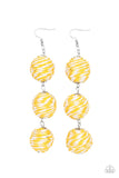 "Laguna Lanterns" Yellow & White Twine Cords Wrapped Triple Drop Earrings