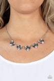 "Envious Elegance" Silver Metal White & Smoky Gray Rhinestone Necklace Set