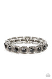 Paparazzi " Cache Commodity " Silver metal Black & Hematite Rhinestone Stretch Bracelet