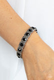 Paparazzi " Cache Commodity " Silver metal Black & Hematite Rhinestone Stretch Bracelet