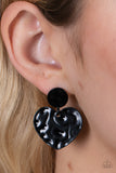 "Just a Little Crush" Silver Metal Textured Black Heart Drop Post Earrings