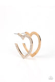 "Amore To Love" Gold Metal White/Clear Rhinestone Heart Hoop Post Earrings