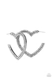 "Amore To Love" Gunmetal White/Clear Rhinestone Heart Hoop Post Earrings