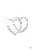 "Amore To Love" Silver Metal White/Clear Rhinestone Heart Hoop Post Earrings