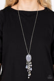 "Whimsical Wishes" Silver Metal Gray Beads/Crystals/Pearl/Rhinestone Tassel Necklace Set