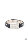 "Urban Rivalry" Black LEATHER & White/Clear Rhinestone Snap Bracelet