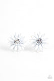 "Sunshiny Dais-y" Silver Metal White Flower & Clear Rhinestone Post Earrings