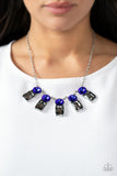 "Celestial Royal" Silver Metal & Sapphire Blue Smoky Gray Rhinestone Necklace Set