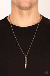 Paparazzi "Mysterious Marksman" Unisex Men's Brass BULLET With Tribal Motif Necklace