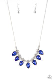 "Crown Jewel Couture" Silver Metal & Sapphire Blue Rhinestone Necklace Set