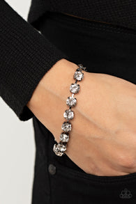 "A-Lister Afterglow" Gunmetal & White/Clear Round Rhinestone Clasp Bracelet