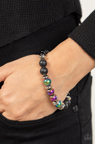 "Mega Metamorphic" Black Metal Multi Color Oil Spill Rainbow Stretch Bracelet