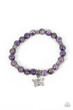 "Butterfly Nirvana" Silver Accents Butterfly & Purple Multi Beaded Stretch Bracelet