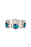 "Devoted To Drama" Silver metal Sapphire Blue Rhinestone Stretch Bracelet