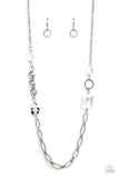 "Famous Fabulous" Silver Metal & Clear Iridescent Mutli Shape Gem Necklace Set