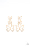 "Flamboyant Flutter " Gold Metal Triple Butterfly White Rhinestone Earrings