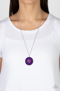 Paparazzi " Prairie Picnic " Silver Metal & Flower in Purple Acrylic Pendant Necklace Set