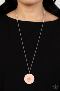 Paparazzi " Prairie Picnic " Silver Metal & Flower in Pink Acrylic Pendant Necklace Set