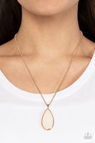 "Yacht Ready" Gold Metal & White Seashell Elongated Teardrop Necklace Set