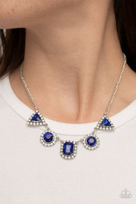 "Posh Party Avenue" Silver Metal & Multi Shape Blue Rhinestone Necklace Set