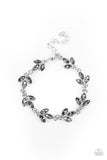 "Gala Garland" Silver Metal Smoky Gray Rhinestone Leaf Clasp Bracelet