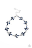 "Gala Garland" Silver Metal & Blue Rhinestone Leaf Clasp Bracelet