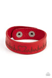 " Haute Heartbeat " Red LEATHER Inspirational HEARTBEAT Snap Bracelet