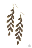 "Lead From the Frond" Brass Metal & Leaf/Branch Long Dangle Earrings