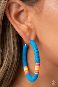 Paparazzi " Colorfully Contagious " Light Blue & Rainbow Rubber Bands Hoop Earrings