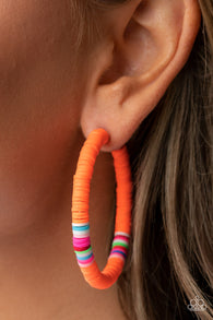 Paparazzi " Colorfully Contagious " Orange & Rainbow Rubber Bands Hoop Earrings