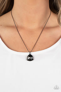 Paparazzi " Galactic Duchess " Gunmetal & Faceted Black Gem Solitaire Necklace Set