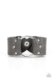 "Aspiring Adventurist" Gray Carbon Textured Leather & Silver Ring Snap Bracelet