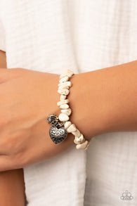 "Love You to Pieces" Renegade " White Pebble Stone & Heart Stretch Bracelet