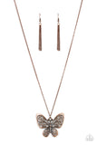 "Butterfly Boutique" Copper Metal & Long Chain Butterfly Pendant Necklace Set