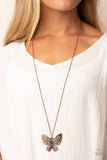 "Butterfly Boutique" Copper Metal & Long Chain Butterfly Pendant Necklace Set