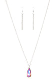 "Interstellar Royal" Silver Metal & Elongated Teardrop Oil Spill Necklace Set