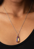 "Interstellar Royal" Silver Metal & Elongated Teardrop Oil Spill Necklace Set