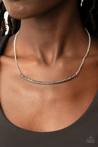 "Collar Poppin' Sparkle" Silver Metal & Hematite Rhinestone Bar Necklace Set