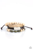 "Drifter Away" Multi Strand Wood, Beads & Green Stones Adjustable Urban Bracelet