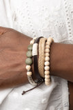 "Drifter Away" Multi Strand Wood, Beads & Green Stones Adjustable Urban Bracelet