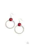 "Cheers to Happily Ever After" Silver Metal & Red Rhinestone Hoop Earrings